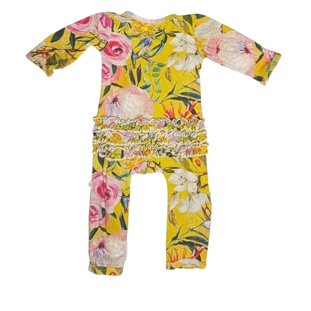 Posh Peanut Tuscan Yellow Ruffle Romper 12-18 Months Floral‎ Earlier Print HTF